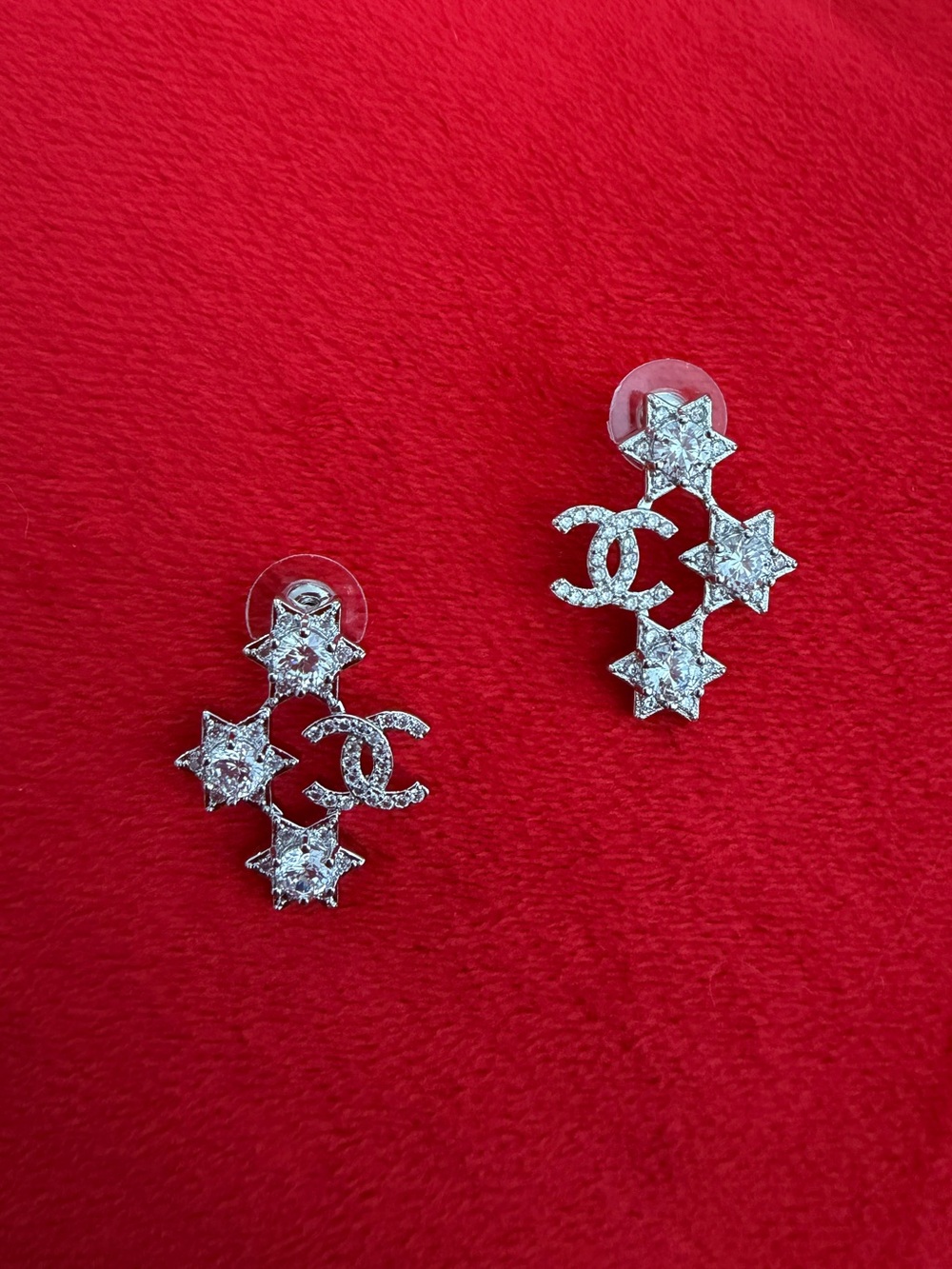 Stars and CC Cluster 18k Silver Crystals Earrings